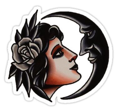 Crescent Girl flash tattoo Sticker -   20 mens tattoo traditional
 ideas