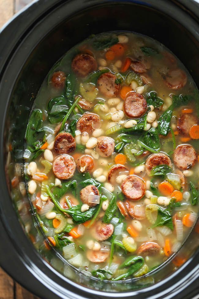 Slow Cooker Sausage, Spinach and White Bean Soup -   20 spinach recipes crockpot
 ideas