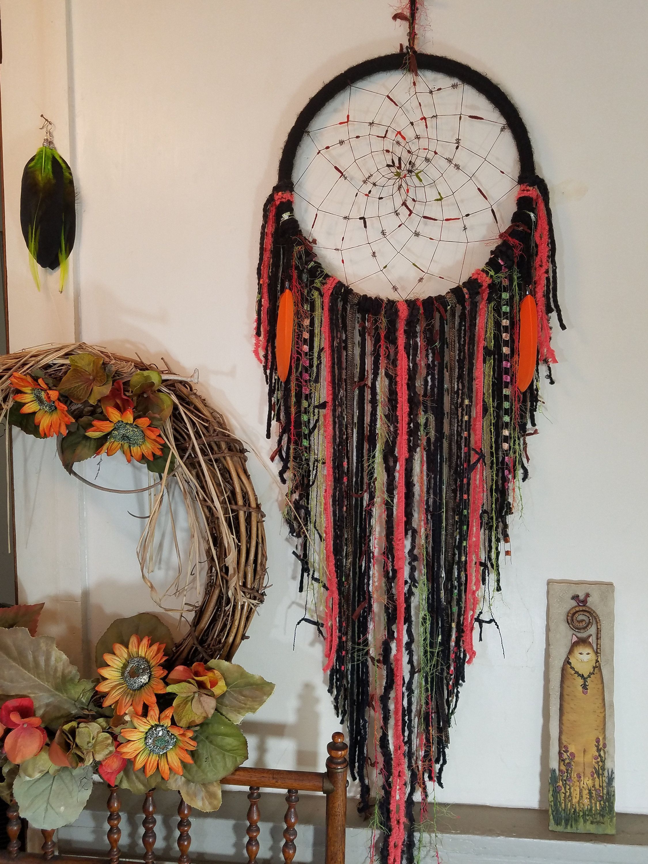 Large Boho Halloween Decor Black Dream Catcher~Large Gothic Dreamcatcher~Large Bohemian Black Dreamcatcher Wall Hanging~Gift For Him or Her -   22 boho halloween decor
 ideas