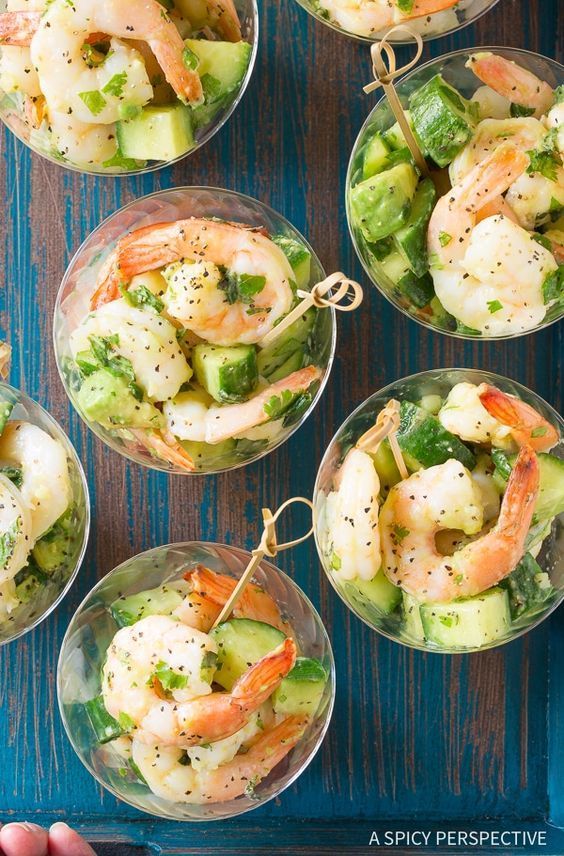 Garlic Lime Roasted Shrimp Salad Recipe - This chilled seafood salad is loaded with shrimp, avocado, cucumber, fresh mint, and cilantro. An easy appetizer -   22 gourmet seafood recipes
 ideas