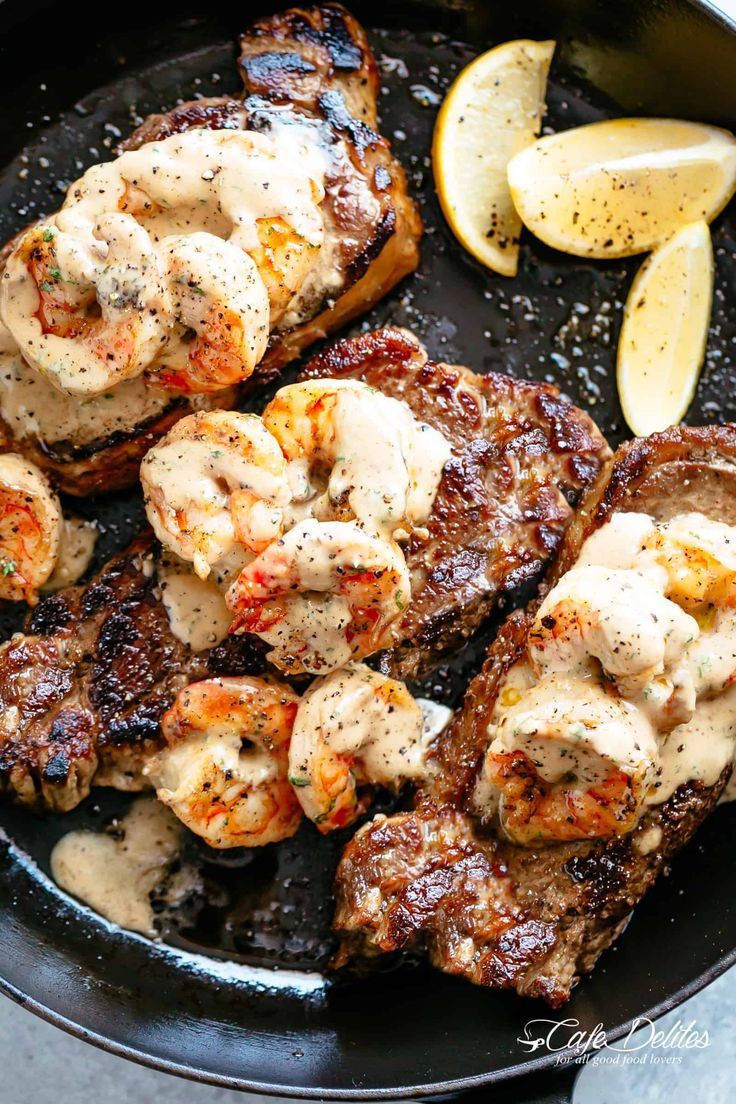 Steak & Creamy Garlic Shrimp is an incredible and easy to make gourmet steak recipe! Pan Seared OR Grilled Surf and Turf! Leave people wondering if there is a hidden chef in your kitchen with this -   22 gourmet seafood recipes
 ideas