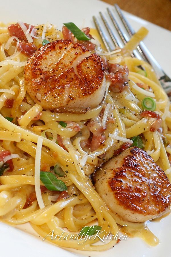 (Canada) Carbonara with Pan Seared Scallops- a gourmet meal you can make in under 30 minutes! -   22 gourmet seafood recipes
 ideas