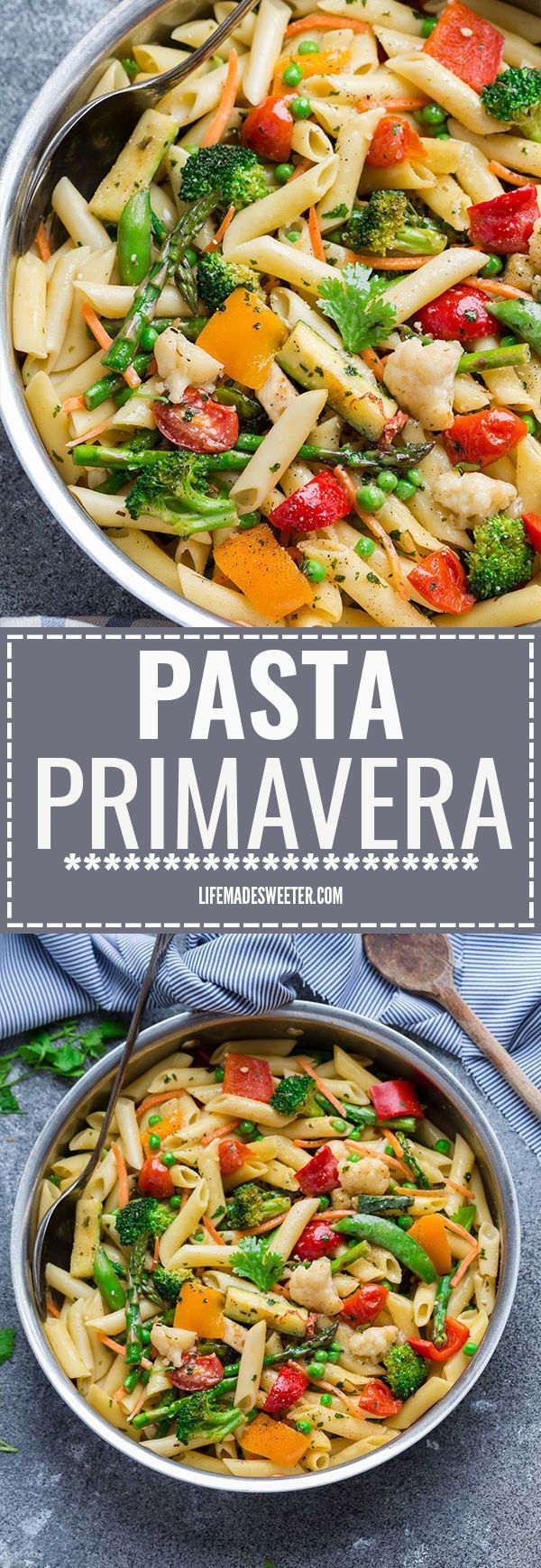 This Spring Pasta Primavera recipe comes together in under 30 minutes so it's perfect for busy weeknights. Best of all, you can serve it with or without chicken and it's chock full of fresh lemon, asparagus, snap peas, carrots and cherry tomatoes. Great for Sunday meal prep and leftovers are delicious for work or school lunchboxes or lunch bowls. -   22 veggie pasta recipes
 ideas