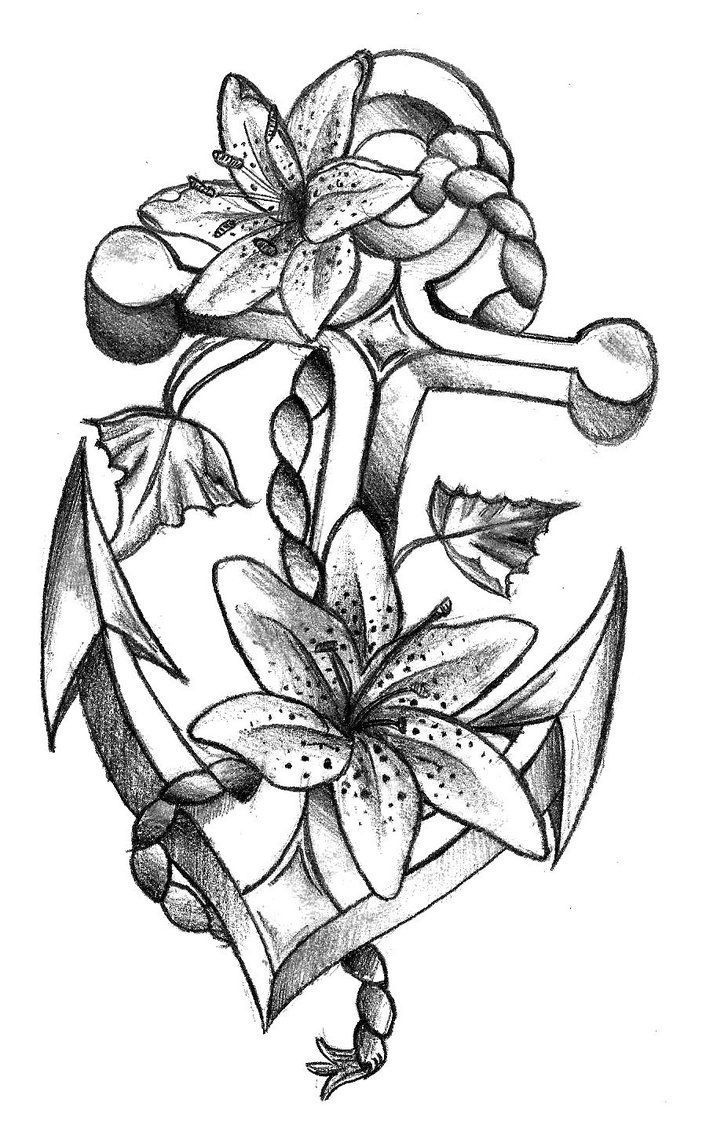 Anchor and Flowers Tattoo design. *** See more by clicking the image link -   23 cross anchor tattoo
 ideas