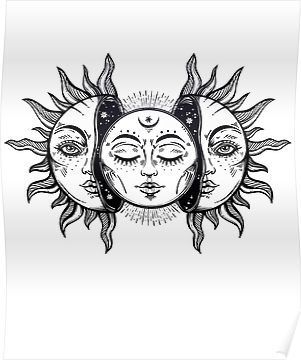 Vintage Solar Eclipse Sun and Moon Poster -   23 cross thigh tattoo
 ideas