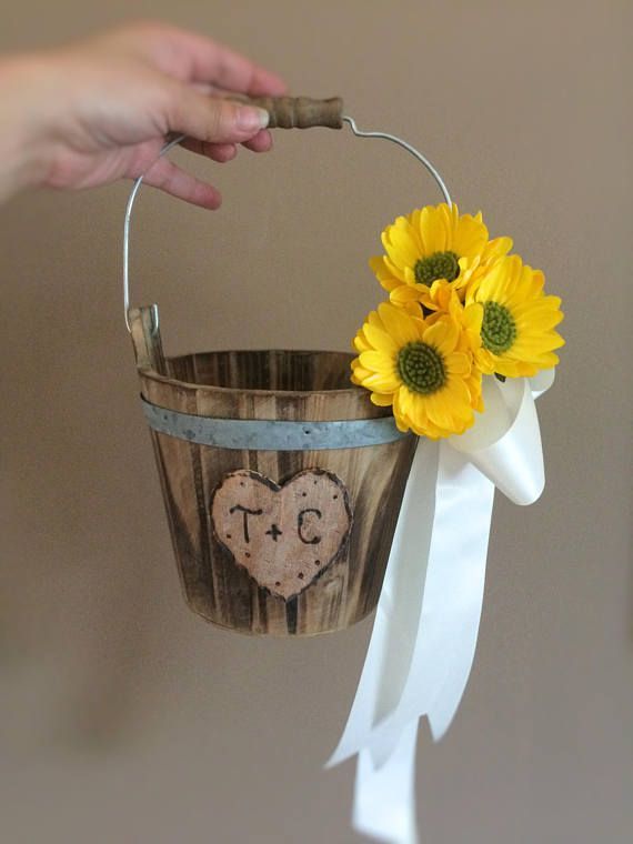 Rustic flower girl bucket, Sunflowers bucket, Rustic wedding bucket, Rustic flower girl bucket, Flower girl bucket, Wedding flower bucket -   23 diy flower bucket
 ideas