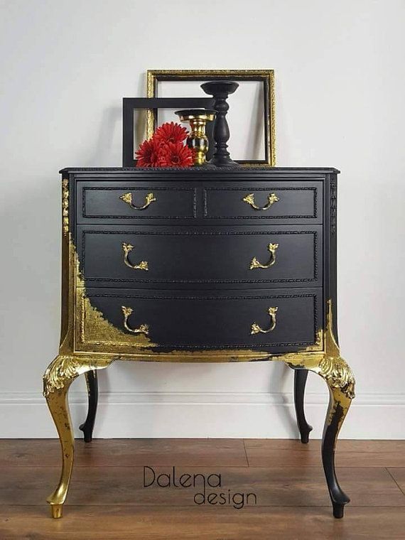 SOLD SOLD Black and Gold Chest of Drawers, Gold Leaf Chest of Drawer, French Style Furniture -   23 french style furniture
 ideas