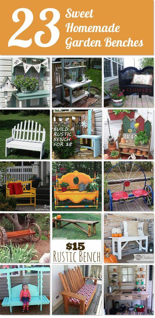 23 sweet homemade garden benches Idea Box by Andrew @ ScrappyGeek.com -   23 homemade garden bench
 ideas