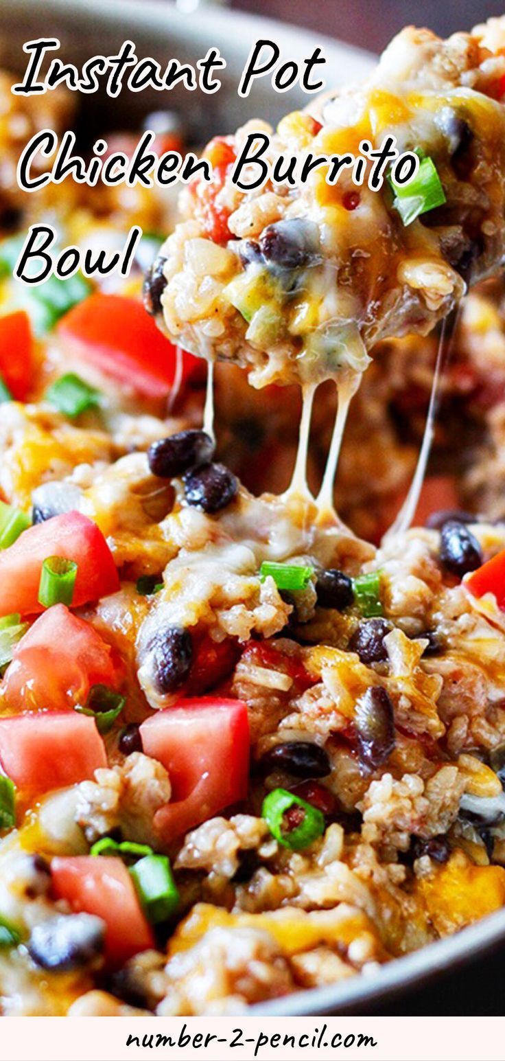 This recipe for Instant Pot Chicken Burrito Bowl is packed with flavor and so easy to make. Boneless, skinless chicken breast, Mexican rice, black beans, and tomatoes with Mexican spices. It’s so delicious and the best part is, everything cooks right in the Instant Pot. This better-than-take-out burrito bowl is going to become a family favorite. More family favorite recipes on number-2-pencil.com. -   23 mexican rice recipes
 ideas
