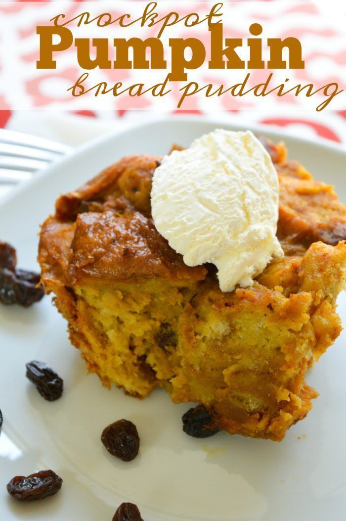Crockpot bread pudding recipe with pumpkin!! This stuff is amazing and SO easy to make too. Perfect Fall dessert that's like a pumpkin dump cake. -   23 pumpkin recipes crockpot
 ideas