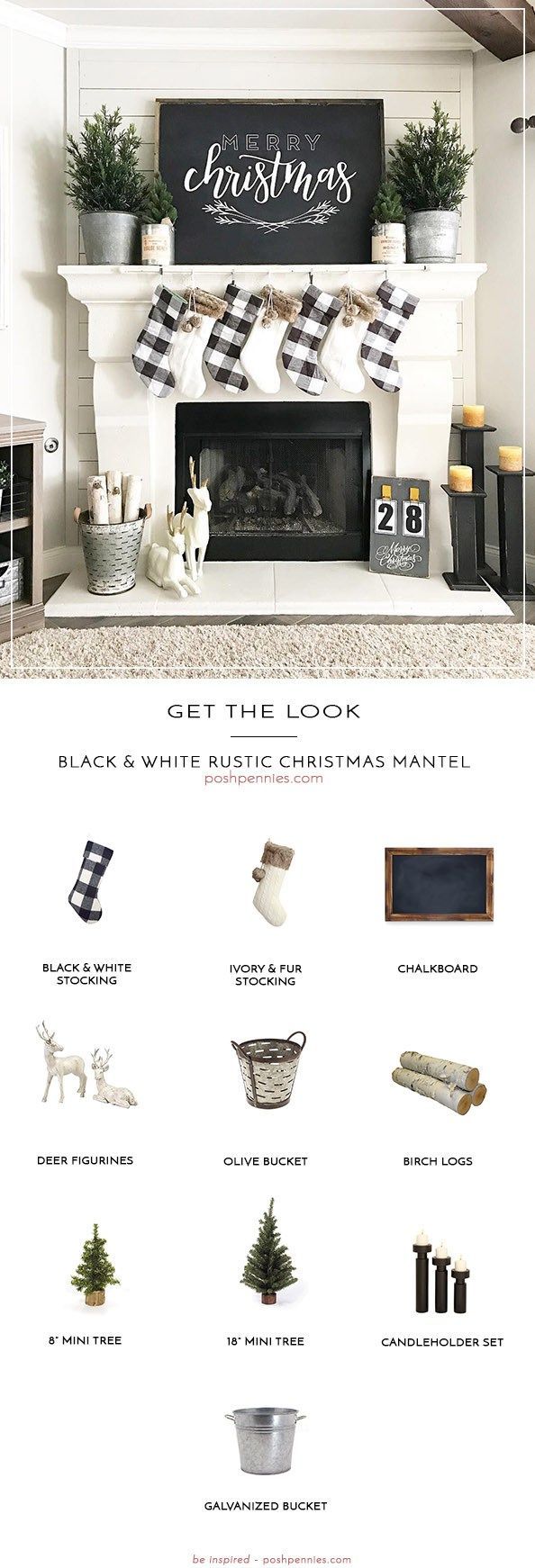 Get The Look: Black And White Rustic Christmas Mantel -   23 rustic white decor
 ideas