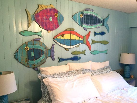 Fish Wall Art Wooden Sign Beach House One Sea Glass Colours Decor by CastawaysHall -   23 wooden beach crafts
 ideas