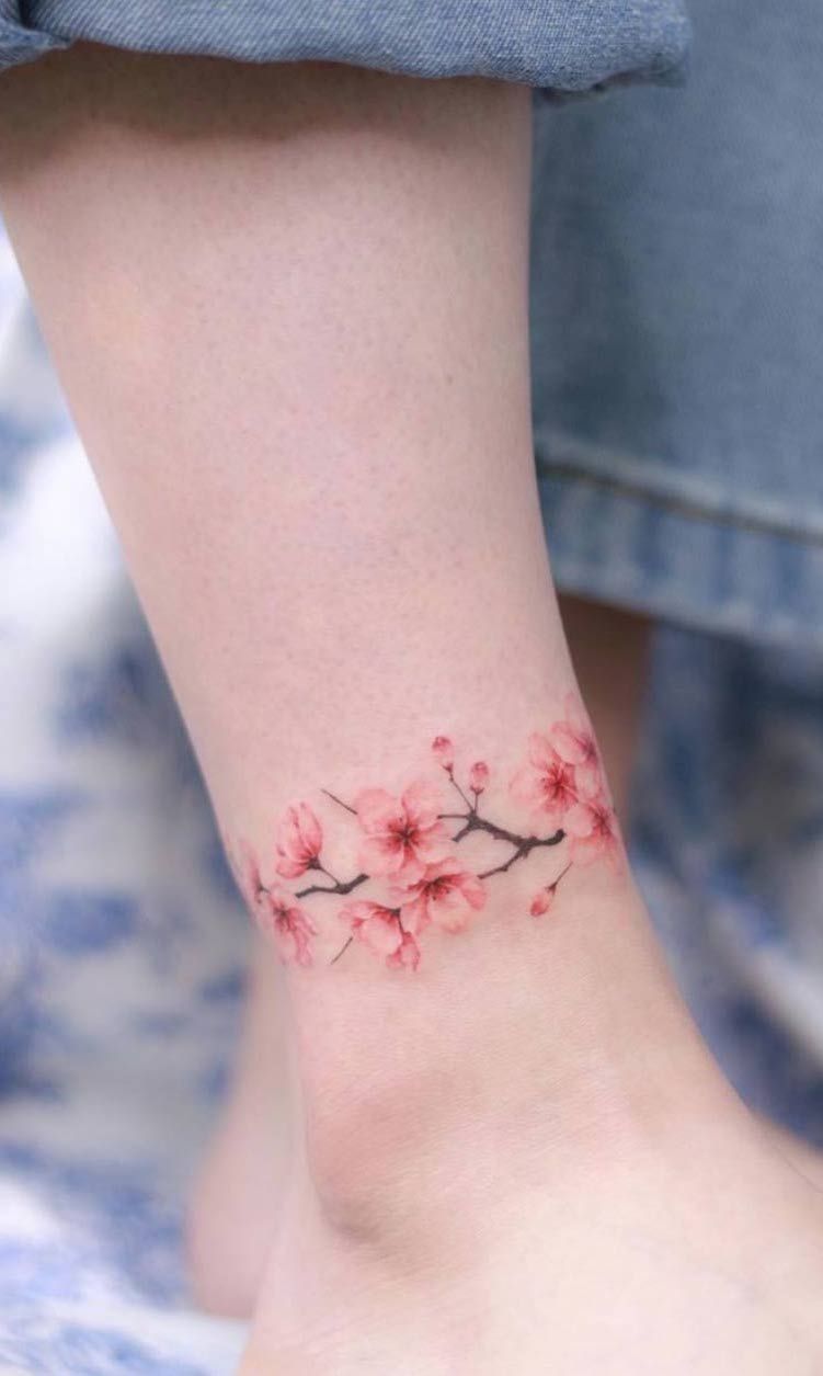 24 cherry blossom ankle tattoo
 ideas