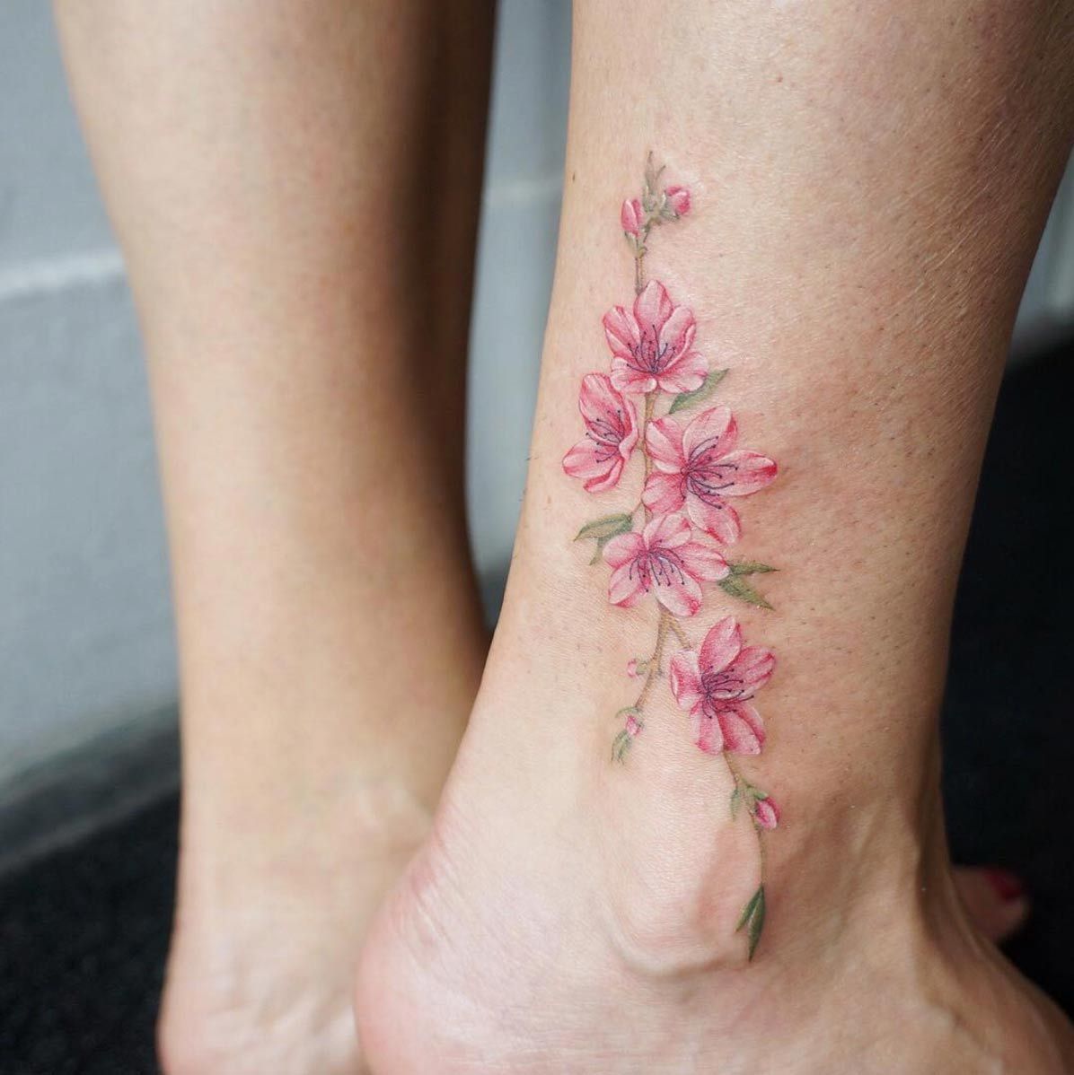 Girls, These 30 Tattoos Are Straight-Up Magical -   24 cherry blossom ankle tattoo
 ideas