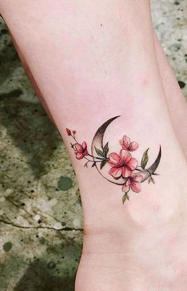 30 Delicate Flower Tattoo Ideas -   24 cherry blossom ankle tattoo
 ideas