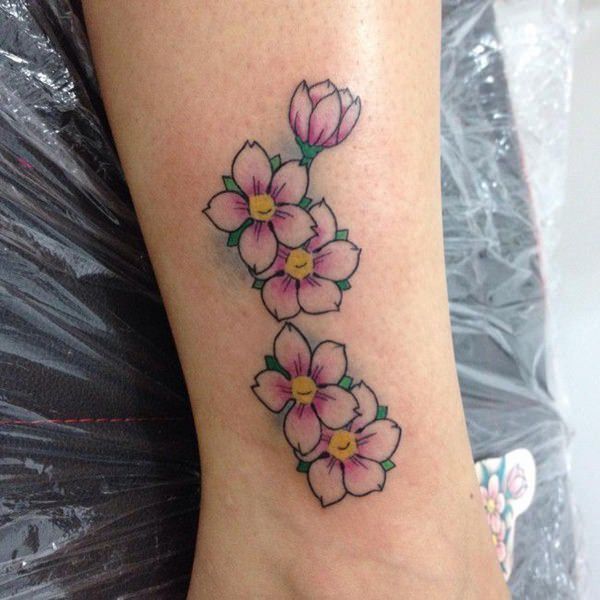 125 Best Cherry Blossom Tattoos of 2019 -   24 cherry blossom ankle tattoo
 ideas