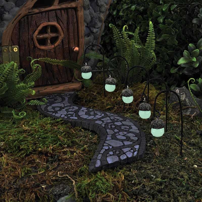 Miniature Glow-in-Dark Acorn Path Lights - Set of Five -   24 fairy garden lights
 ideas
