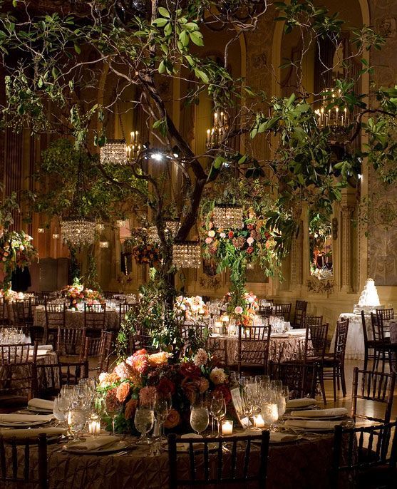 Indoor Garden Wedding - Trees with mini chandeliers - Gorgeous -   24 indoor garden wedding
 ideas