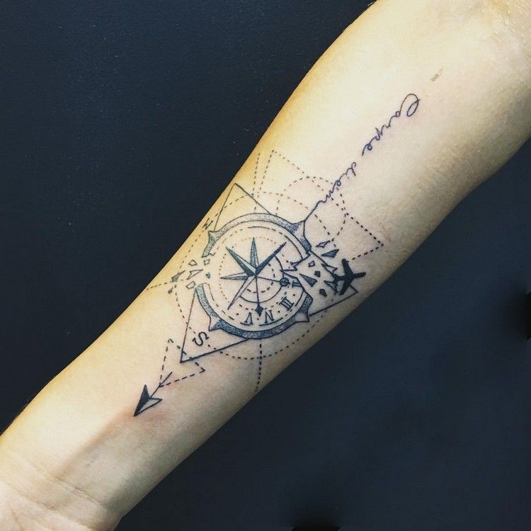 geometric Tattoo mit Pfeil, Kompass und Spruch -   24 mens fitness tattoo
 ideas