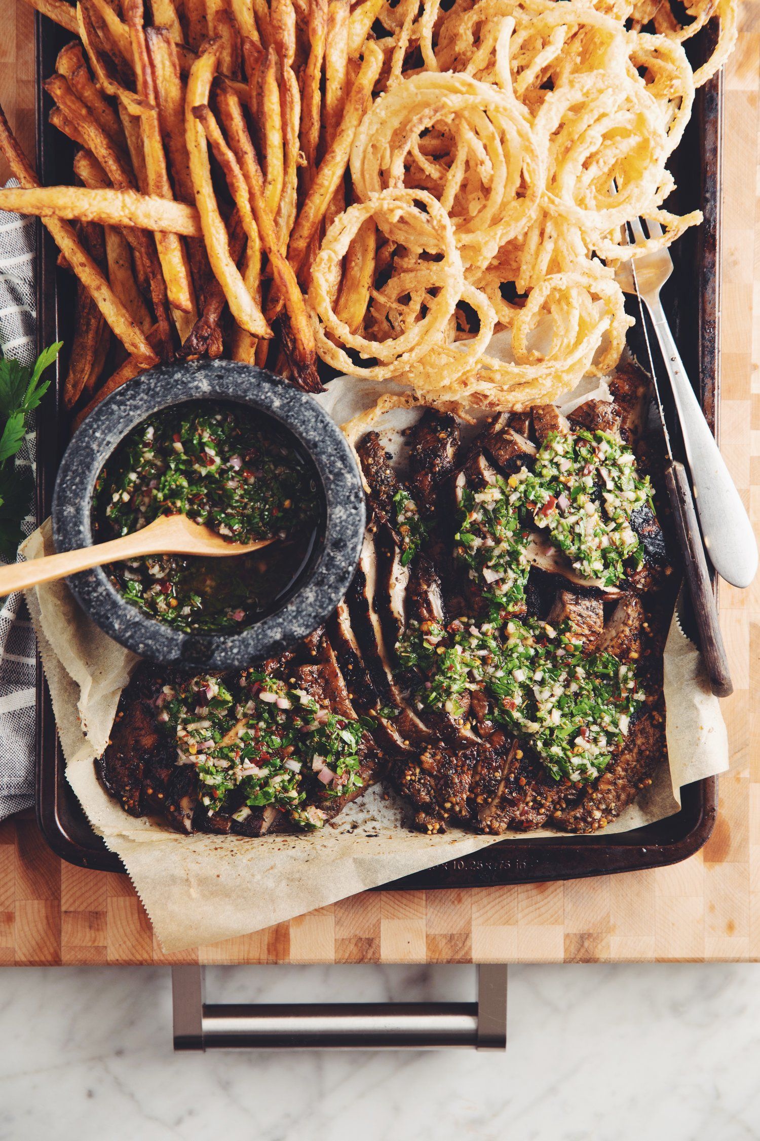 grilled portobello steaks with chimichurri & onion strings -   24 mushroom recipes clean eating
 ideas