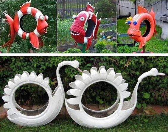 20 Garden Decorations and Kids Toys Made with Recycled Tires -   24 recycled garden art
 ideas