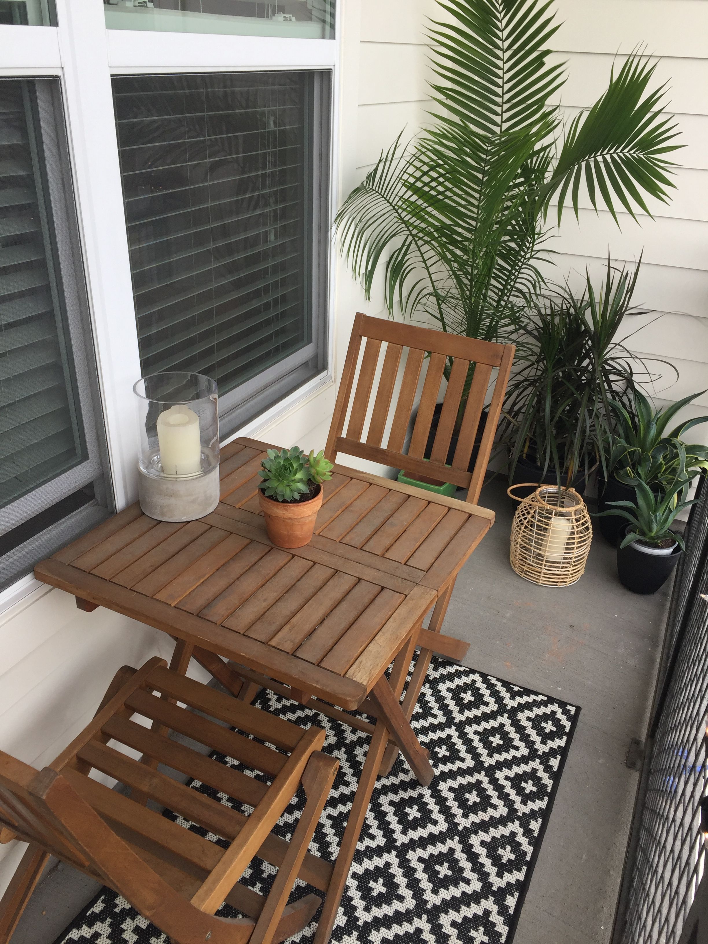 Small balcony design and decor ideas. Small garden. Target and World Market furniture. Succulents and candles. -   24 small patio decor
 ideas