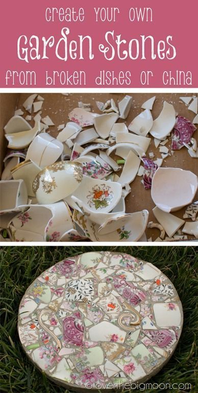 Broken China Craft Project Ideas -   25 garden stones broken china
 ideas
