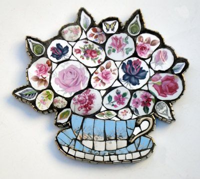 Doily Days: Vintage China Mosaic -   25 garden stones broken china
 ideas