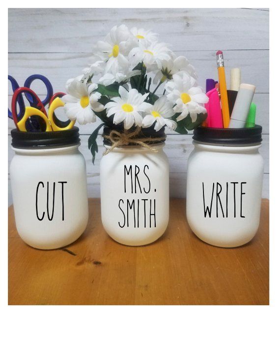 Rae Dunn inspired Teacher Gift, Teacher Christmas, Desk Organizers, Rae Dunn Teacher Gift, Rae Dunn Inspired, Office, Desk, Pencil Holder -   10 teacher desk decor
 ideas