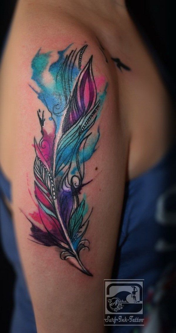60 Awesome Watercolor Tattoo Designs -   13 unique tattoo feathers
 ideas