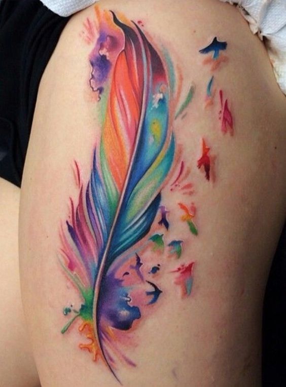100 Watercolor Tattoos that Perfectly Replicate the Medium -   13 unique tattoo feathers
 ideas