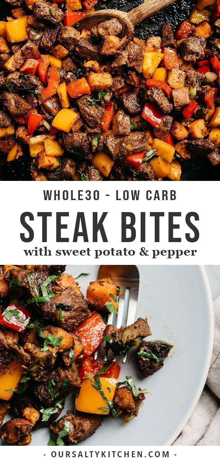 Whole30 Steak Bites with Sweet Potatoes and Peppers -   14 healthy recipes steak
 ideas