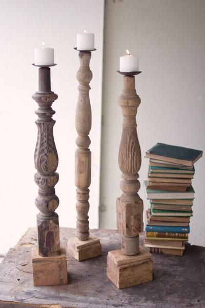 Kalalou Large Repurposed Wooden Table Leg Candle Stand -   18 diy candles stand
 ideas