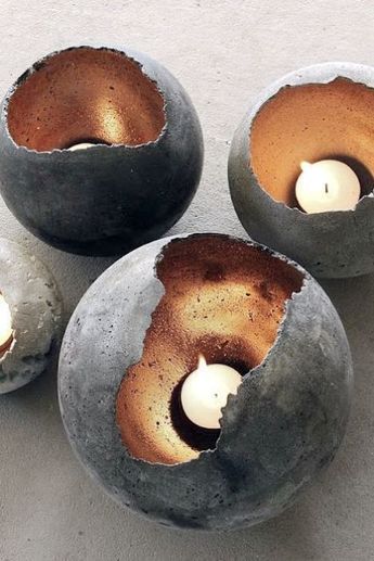 DIY Eggshell Concrete Candle Holders or Plant Pots- Home Improvement / Decor -   18 diy candles stand
 ideas