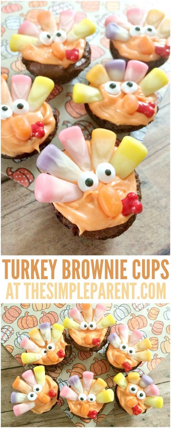 Make Cute Easy Thanksgiving Treats with Turkey Brownie Cups -   19 thanksgiving crafts sweet treats
 ideas