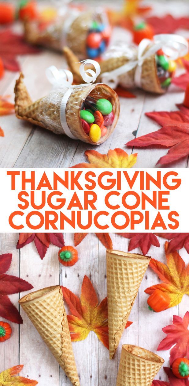 Easy Thanksgiving Sugar Cone Cornucopias Filled with Candy -   19 thanksgiving crafts sweet treats
 ideas