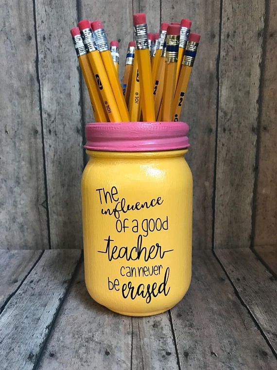 Teacher Pencil holder mason jar, pint size 16 oz 