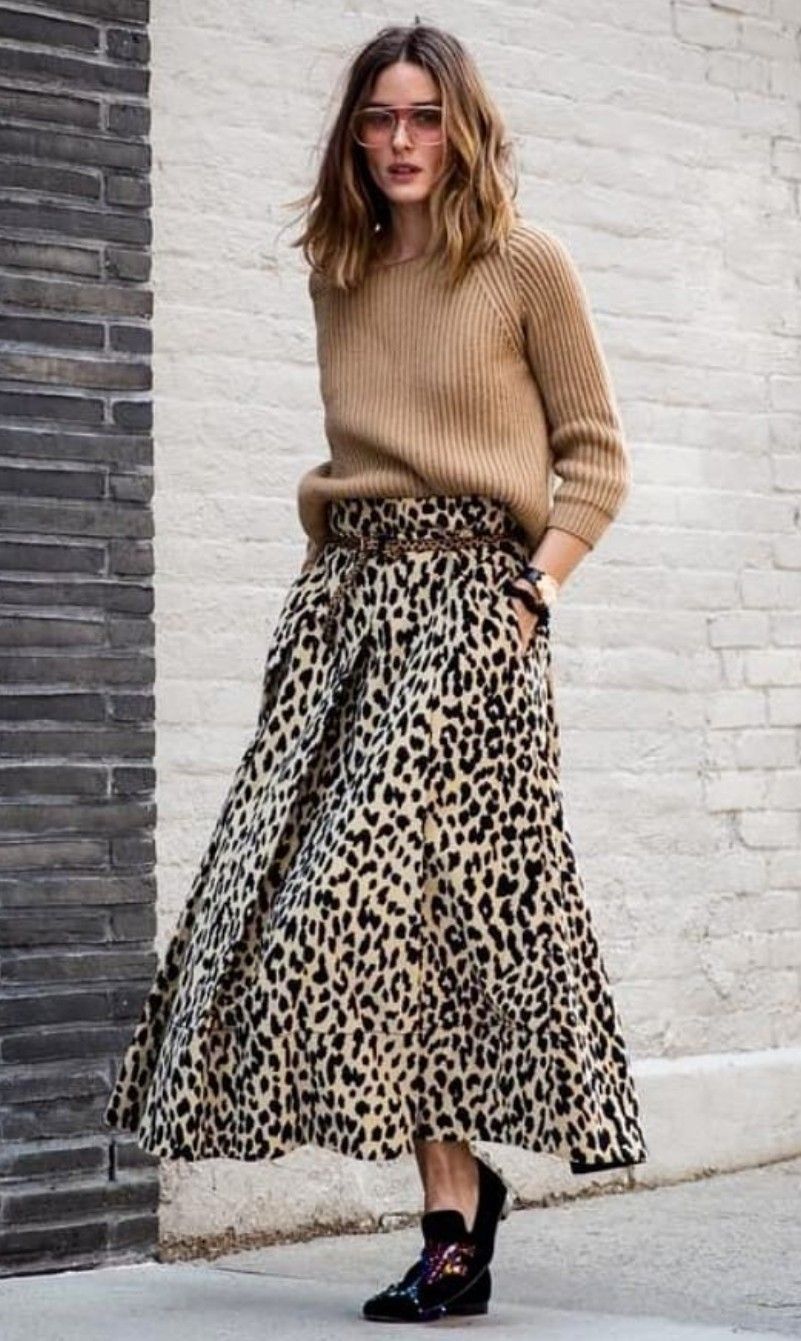 Olivia Palermo street style: oversized camel knitwear sweater, belted leopard print maxi skirt, flats, August 2018 -   21 olivia palermo flats
 ideas