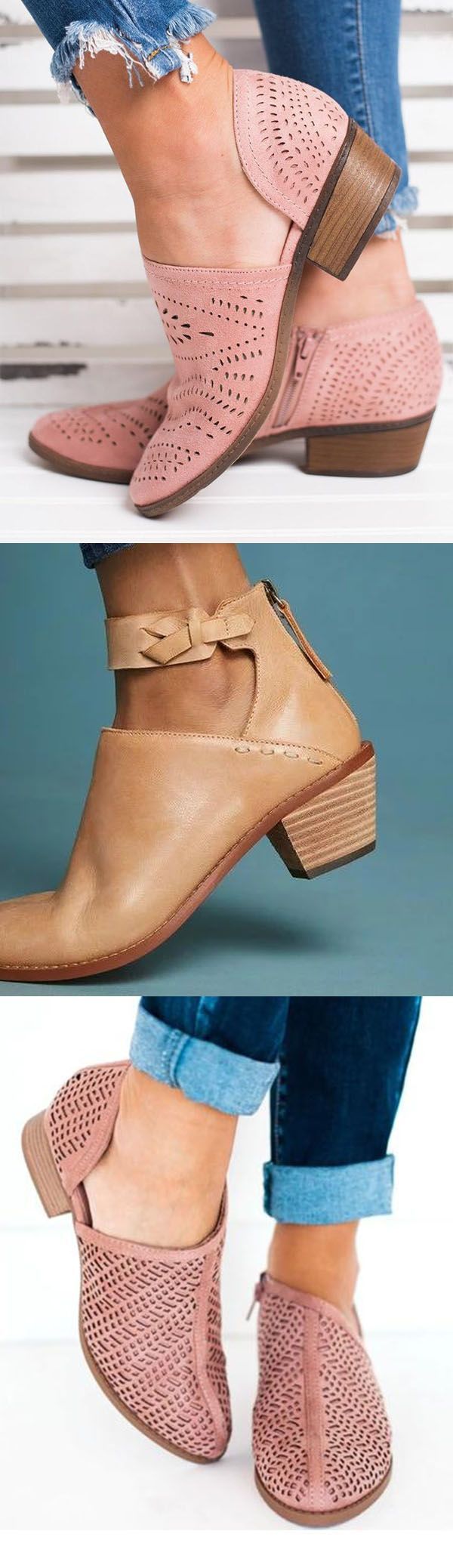 Hot Sale!Hollow-out Low Heel Cutout Booties Faux Suede Zipper Ankle Boots -   21 olivia palermo flats
 ideas