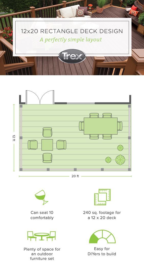 Want to learn how to plan and build a rectangle deck? Get a free DIY deck design plan from Trex for a 12 x 20 rectangle deck. -   21 rectangle deck decor
 ideas