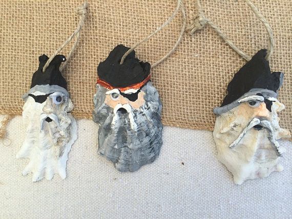Pirate Oyster Shell Christmas Tree Ornament by WoodenWaterLLC -   21 shell crafts seashell art
 ideas