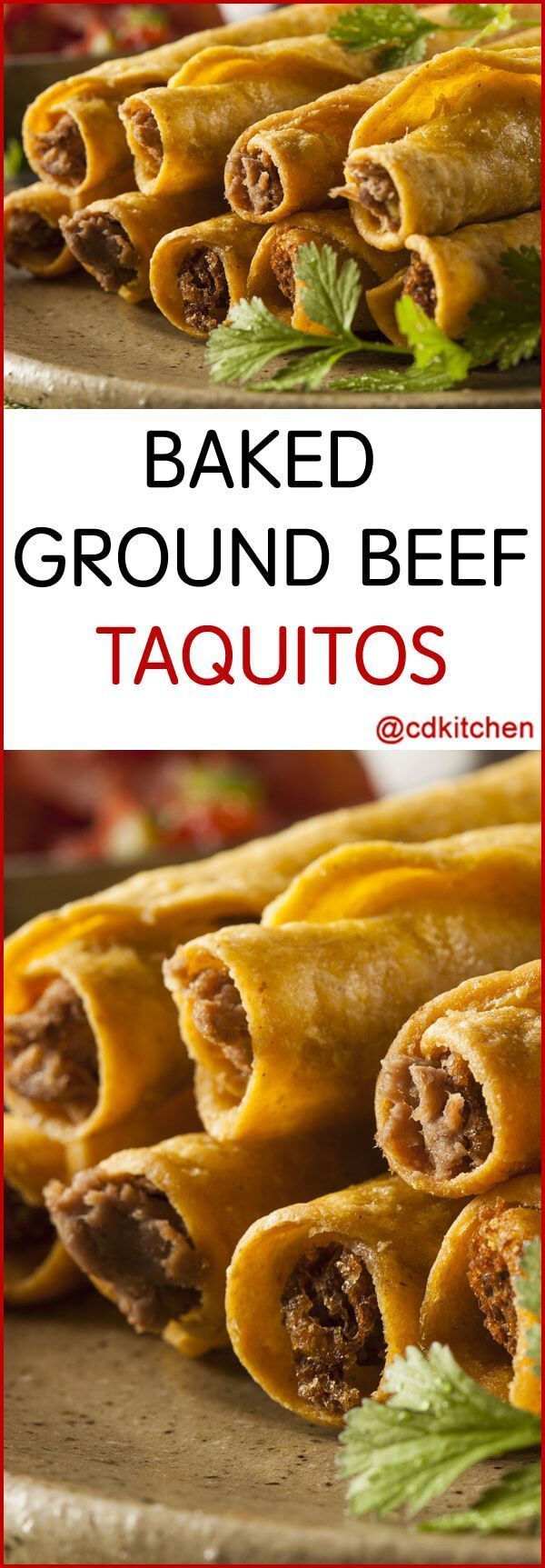 These tasty rolled tacos are filled with spicy ground beef and creamy cheese. Bonus: they are baked instead of fried so they are lighter on calories than the usual restaurant versions. | CDKitchen.com -   21 spicy hamburger recipes
 ideas