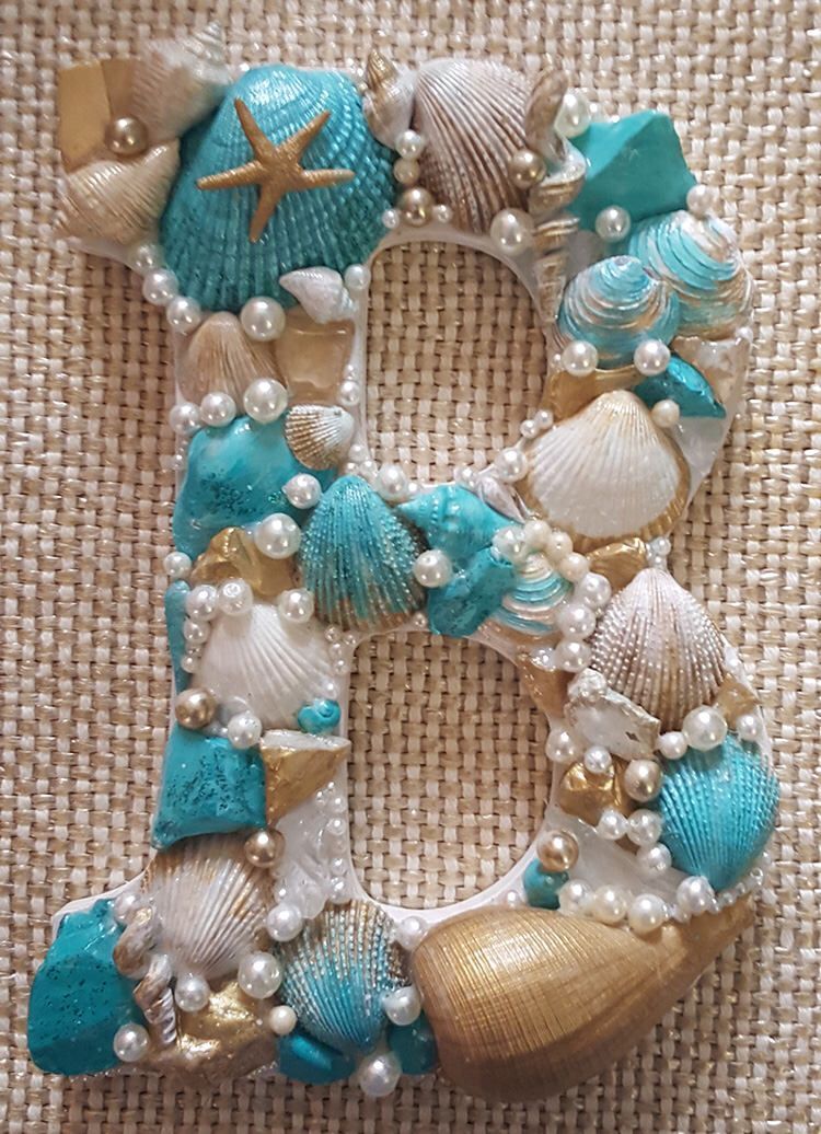 Seashell Letter B Beach Decor-- Beach Wedding-- Gift--Coastal Decor-- Tropical Colors-- Wooden Lette -   22 beach crafts wedding
 ideas
