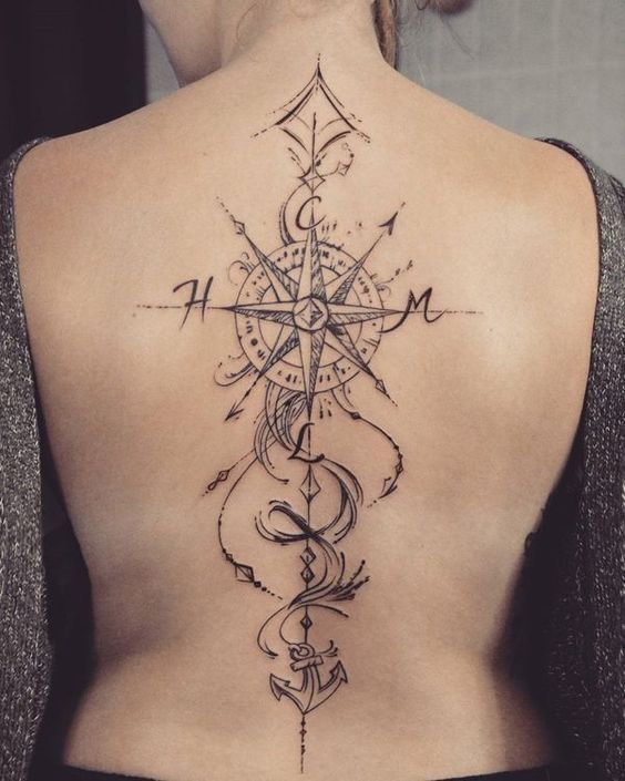 Original Female Compass Cross Tattoo on Back #arrowtattoosonback -   22 female anchor tattoo
 ideas