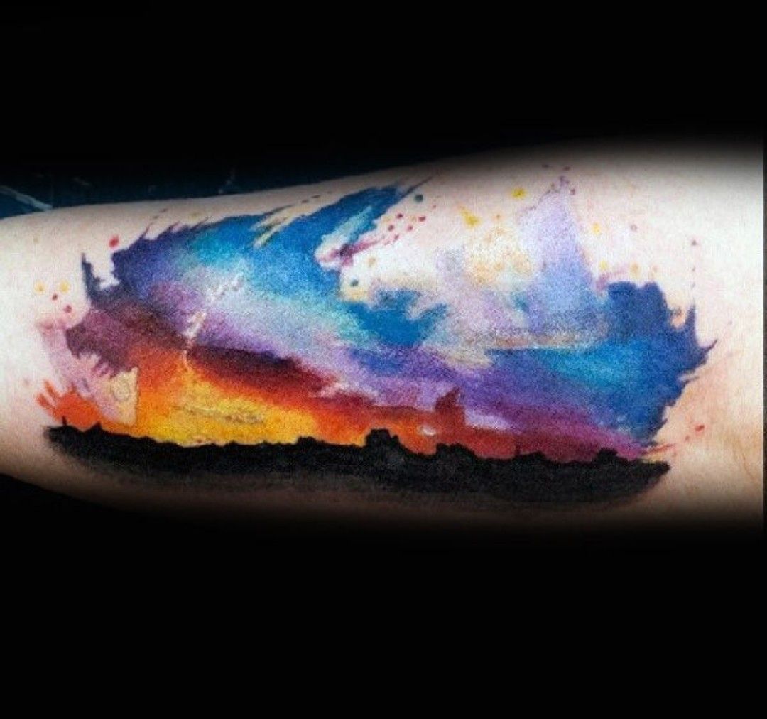 Watercolor tattoo sunset sky brilliant colors -   22 watercolor tattoo mountain
 ideas