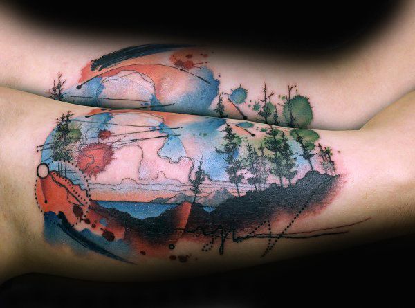 70 Watercolor Tree Tattoo Designs For Men - Manly Nature Ideas -   22 watercolor tattoo mountain
 ideas