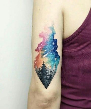 Ideas originales para tatuajes en el brazo izquierdo -   22 watercolor tattoo mountain
 ideas