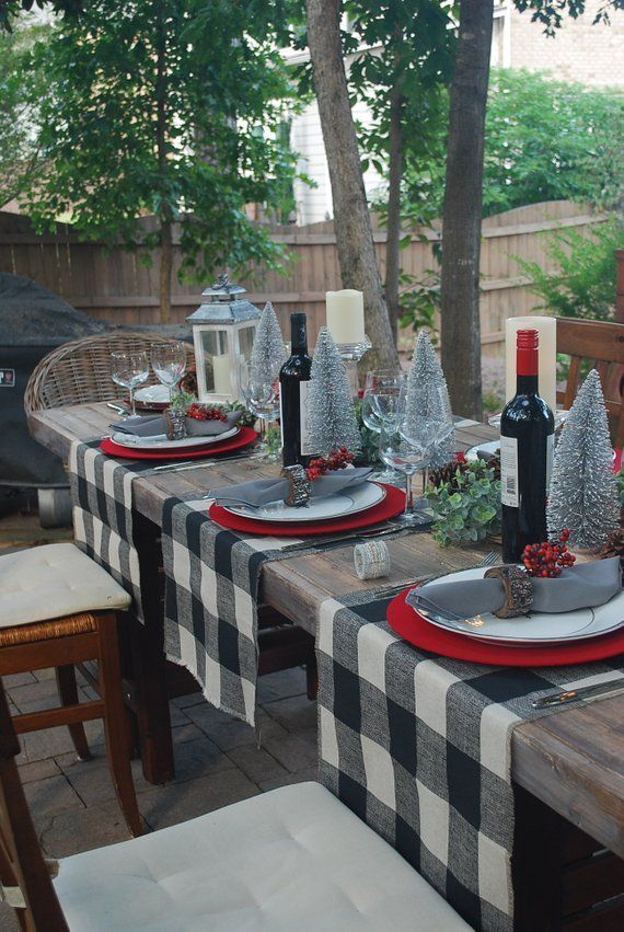 Modern Christmas|Buffalo Check Christmas Table Runner with fringes|Tan and Black|Rustic Holiday Deco -   24 dining decor table
 ideas