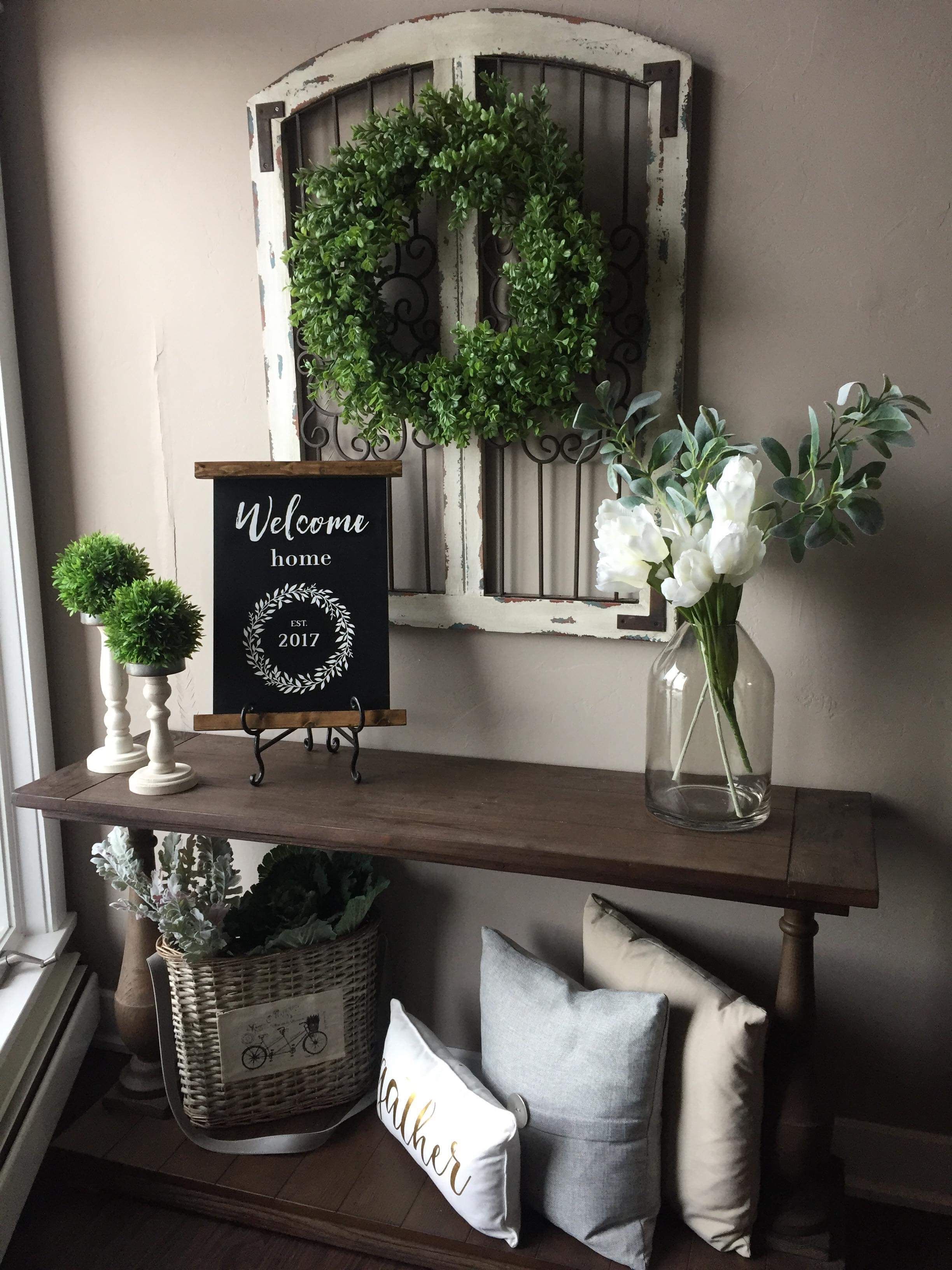 Welcome....let’s stay home. Chalk couture. Come Chalk with me. kamorley.chalkcouture.com | Farmhouse decor entrance wall -   24 entryway table decor
 ideas