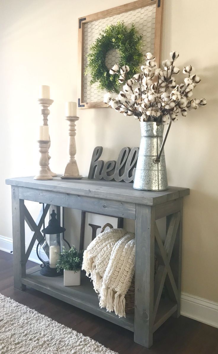 modified Ana White’s Rustic X Console table, 48” wide and no middle shelf, used Minwax Classic Gray stain #RusticLogFurnitureentryway -   24 entryway table decor
 ideas